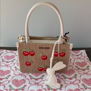 NWT-Steve Madden Beige Cherry Embroidered Satchel
